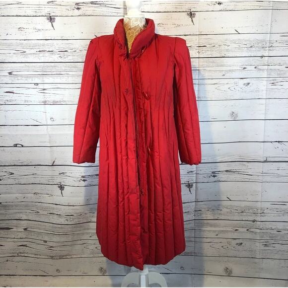 1980s Vintage Red Quilted Unbranded retro Down Puffer Coat M - Picture 10 of 15